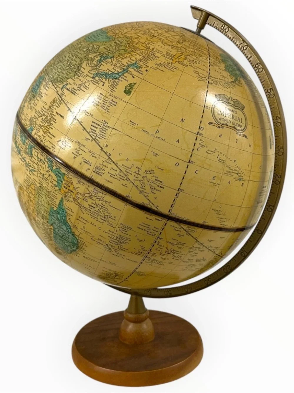Vintage 1960s Cram’s Imperial 12” World Globe Wood Base Raised Relief USA